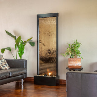 Bronze Mirror Fountain with Decorative Stones & LED Light