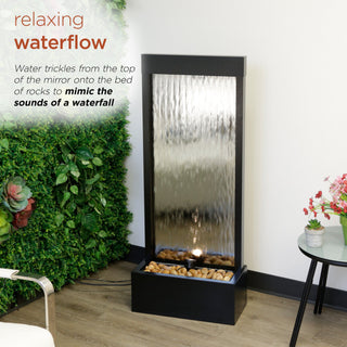 Silver Mirror Fountain w/Decorative Stones & LED Light