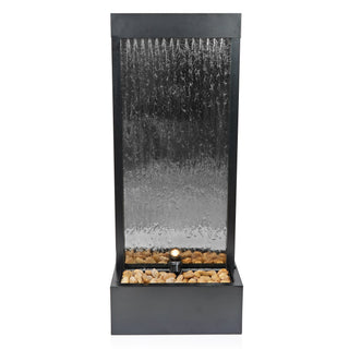 Silver Mirror Fountain w/Decorative Stones & LED Light