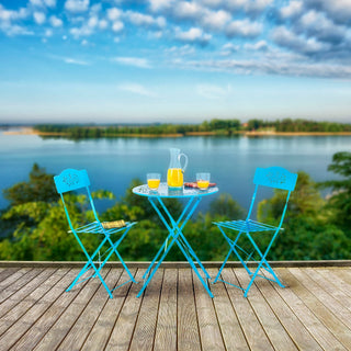 3-Piece Blue Metal Bistro Set with Leaf Details