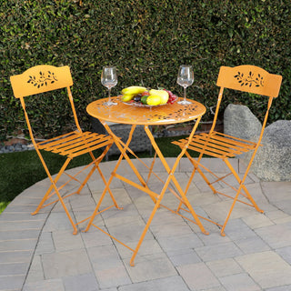 3-Piece Orange Metal Bistro Set with Leaf Details