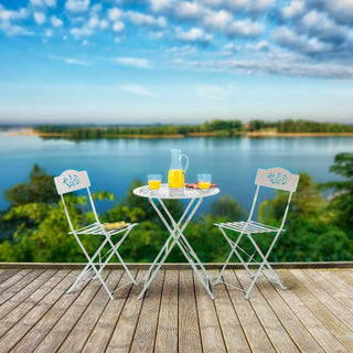 3-Piece White Metal Bistro Set with Leaf Details