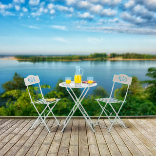 3-Piece White Metal Bistro Set with Leaf Details