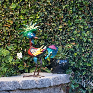 Metal Wacky Tropical Rooster Décor with Blue Tail