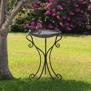 Scrollwork Metal Birdbath with Birds and Leaves