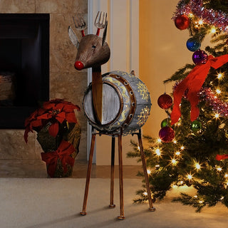 Weathered Barrel Reindeer Décor with Warm White LED Lights