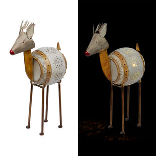 Weathered Barrel Reindeer Décor with Warm White LED Lights