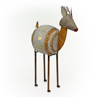 Weathered Barrel Reindeer Décor with Warm White LED Lights