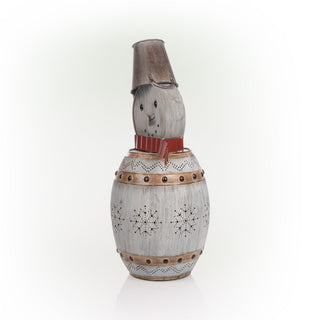 Weathered Barrel Snowman Décor with Warm White LED Lights