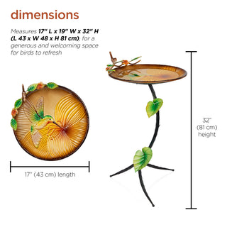 Metal Birdbath with Hummingbird and Branch Stand