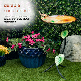 Metal Birdbath with Hummingbird and Branch Stand