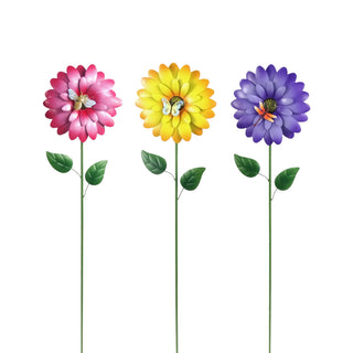 Metal Flower with Insect Garden Stake