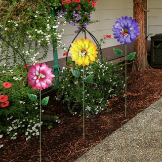 Metal Flower with Insect Garden Stake