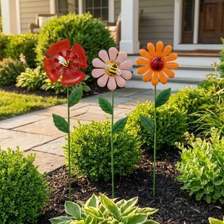Metal Flower Garden Stake with Insect