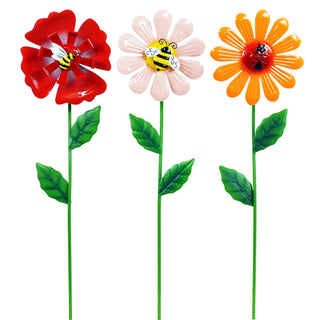 Metal Flower Garden Stake with Insect