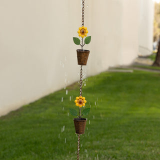Metal Hanging Sunflower Pot Chain Rain Catcher