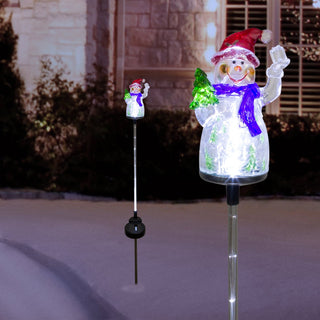 Solar Snowman Garden Stake w/ Fiber Optic Lights