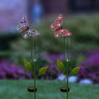 Solar Butterfly Rain Gauge Stake w/ LED