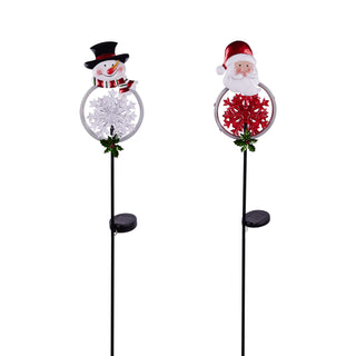 Solar Christmas Snowman and Santa Stake