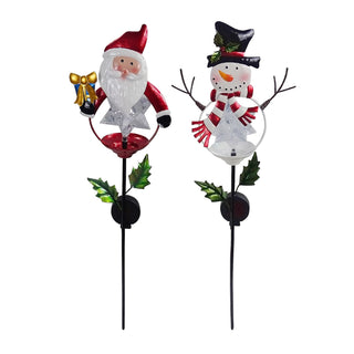 Solar Santa, Snowman Stake w/Color Changing LED