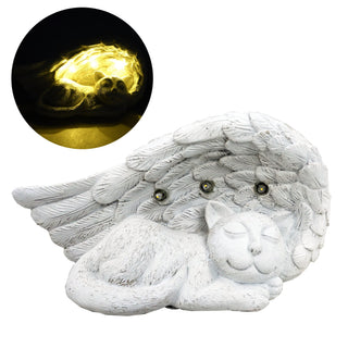 Solar Sleeping Cat Under Wings Decor with LED Light