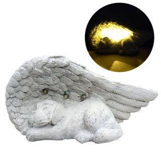 Solar Sleeping Dog Under Wings Decor with LED Light