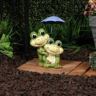 Frog Duo with Purple Umbrella Statue