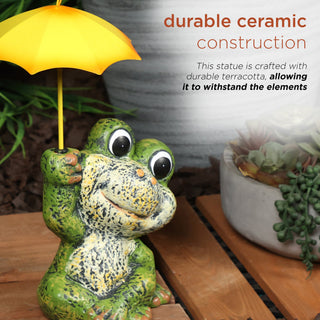 Sitting Jolly Frog with Yellow Umbrella Statue