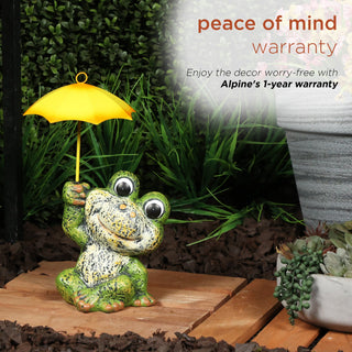 Sitting Jolly Frog with Yellow Umbrella Statue