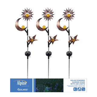 Solar Sun, Moon and Star Stake with White LED