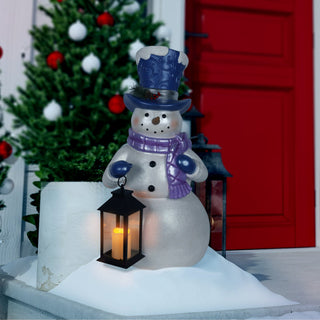 Lavender Winter Snowman Holding Lantern Statue w/Flash LED-LG