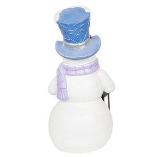 Lavender Winter Snowman Holding Lantern Statue w/Flash LED-LG