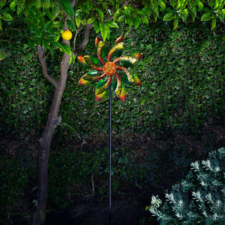 Vibrant Metal Jeweled Blade Wind Spinner Garden Stake