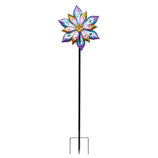 Multi-Colored Metal Layered Floral Wind Spinner Garden Stake