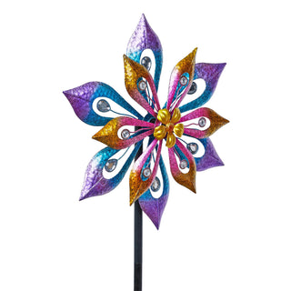 Multi-Colored Metal Layered Floral Wind Spinner Garden Stake
