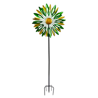 Yellow & Green Metal Flower Kinetic Wind Spinner Garden Stake