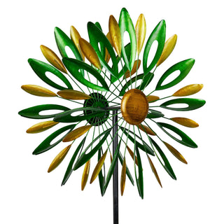 Yellow & Green Metal Flower Kinetic Wind Spinner Garden Stake