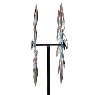 Blue and Copper Antique Flower Kinetic Wind Spinner Stake