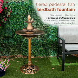 Tiered Pedestal Fish Fountain Birdbath - Gold