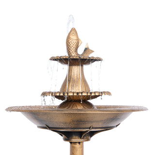 Tiered Pedestal Fish Fountain Birdbath - Gold