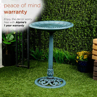 Aged Green Pedestal Birdbath with Scrollwork