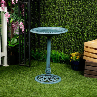 Aged Green Pedestal Birdbath with Scrollwork