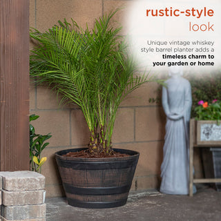 Bronze Round Barrel Planter with Drainage Hole - Small