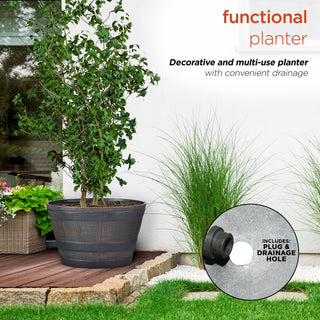 Bronze Round Barrel Planter with Drainage Hole - Small