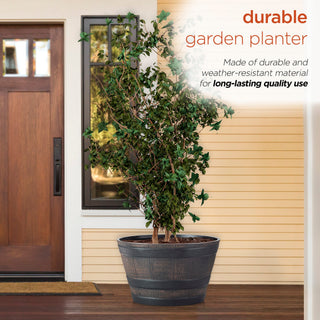Bronze Round Barrel Planter with Drainage Hole - Small