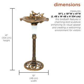 Solar Gold Birdbath with Birds and LED Light