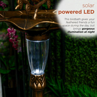 Solar Gold Birdbath with Birds and LED Light