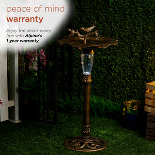 Solar Gold Birdbath with Birds and LED Light