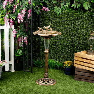 Solar Gold Birdbath with Birds and LED Light