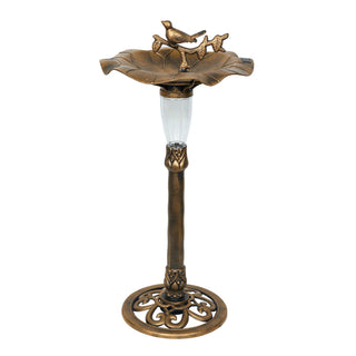 Solar Gold Birdbath with Birds and LED Light